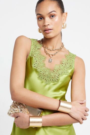 River Island Green Lace V-Neck Camisole