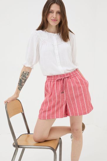 FatFace Red Tenby Linen Blend Stripe Shorts