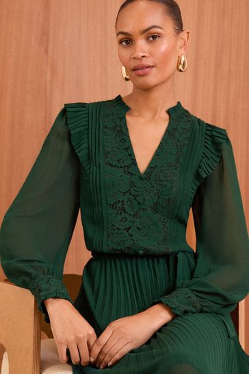 Lace green midi dress cheap