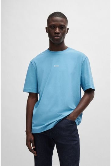 BOSS Blue Relaxed-Fit T-Shirt in Stretch Cotton With Logo Print