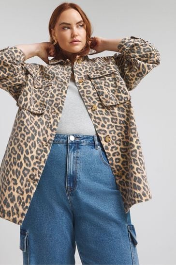 Simply Be Leopard Print Utility Brown Jacket