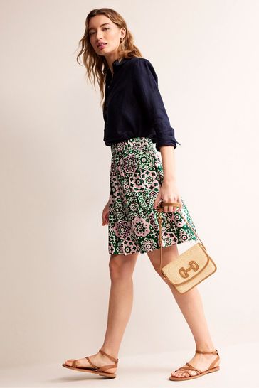Boden Green Pleated Cotton Skirt