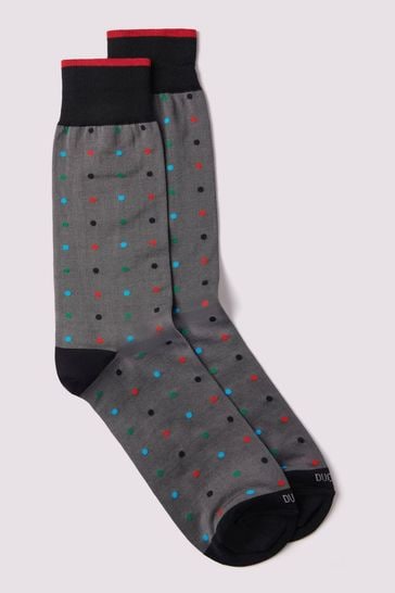 Duchamp Mens Grey Multi Spot Socks 2 Pack
