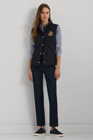 Lauren Ralph Lauren Navy Quilted Chest Crest Logo Gilet