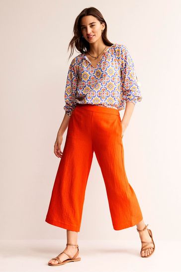 Boden Orange Double Cloth Cropped Trousers