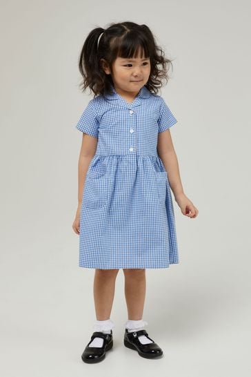 Trutex Blue Gingham 2 Pack Button Front School Summer Dress