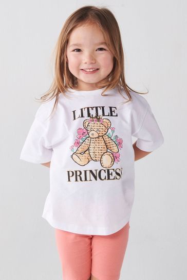 River Island White Mini Girls Princess Floral Bear T-Shirt