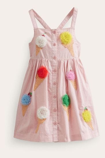 Boden Pink Button Through Logo Dress