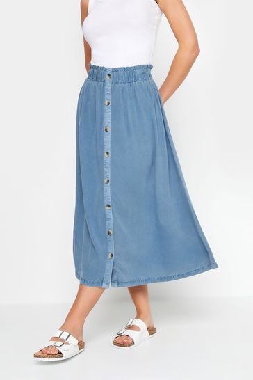 Buy PixieGirl Petite Blue Button Front Midi Skirt from Next Bahrain