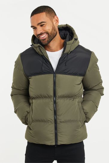 Threadbare Green Showerproof Two Tone Hooded Puffer Jacket