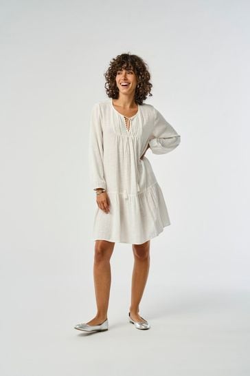 ONLY White Cheesecloth Embroidered Summer Smock Dress