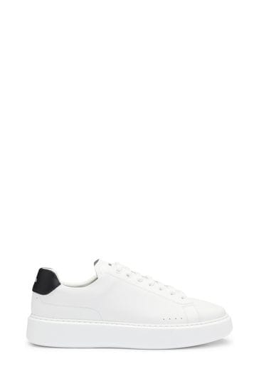 HUGO Leather Lace-up White Trainers With Contrast Branded Backtab