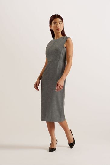 Ted Baker Grey Yutakad Tailored Midi Dress With Front Split