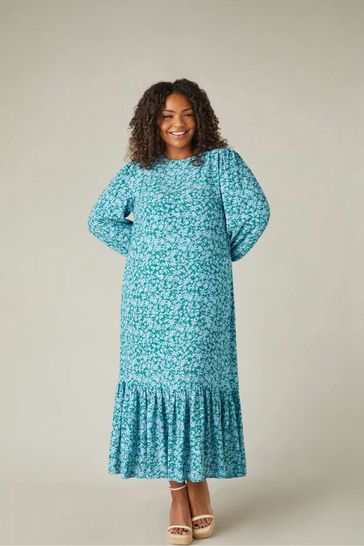 Live Unlimited Blue Curve Multi Ditsy Print Tiered Midaxi Dress