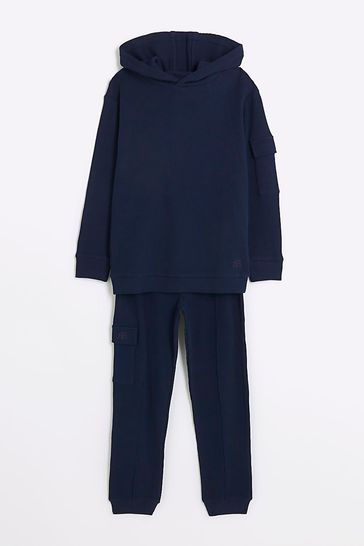 Buy River Island Blue Boys Waffle Hoodie And Cargo Joggers Set from Next Bahrain