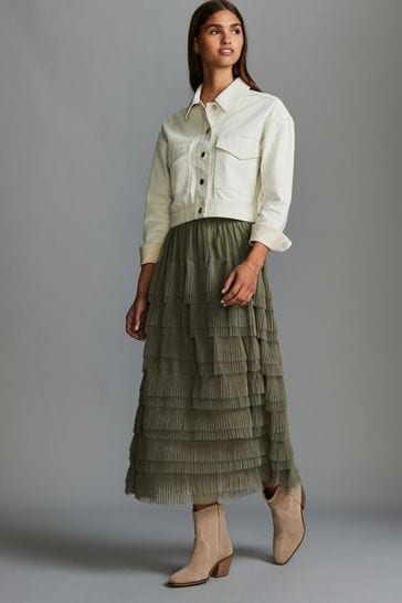 Buy Khaki Green Mesh Tulle Midi Skirt from Next Bahrain