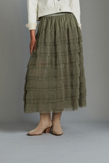 Buy Khaki Green Mesh Tulle Midi Skirt from Next Bahrain