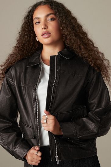 Buy Black Faux Leather Jacket from Next Bahrain