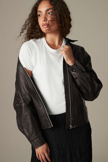 Buy Black Faux Leather Jacket from Next Bahrain