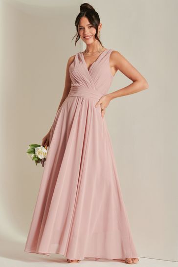 Jolie Moi Pleated Bodice Chiffon Maxi Dress