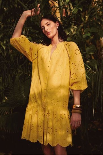 Buy Monsoon Yellow 100 Cotton Tilly Broderie Dress from Next Bahrain