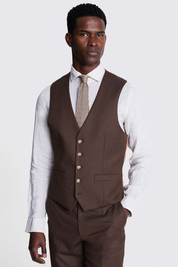 MOSS Copper Brown Tailored Fit Flannel Waistcoat