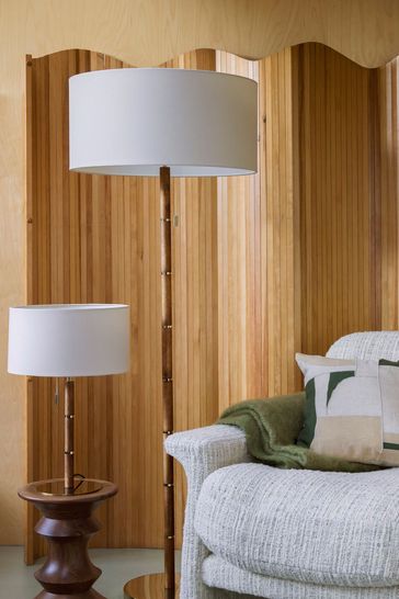 Houseof. Wooden And Brass Disk Floor Lamp