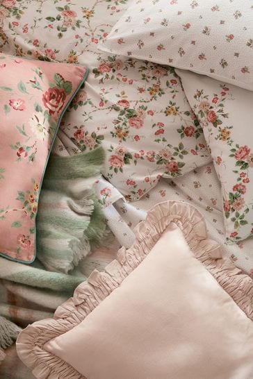 Laura Ashley Antique Pink Washed Cotton Mountney Garden Duvet Cover and Pillowcase Set
