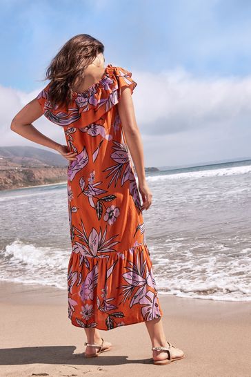 Frill cold shoulder midi dress shop