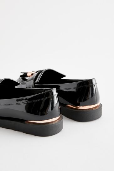 Black Rose Gold Standard Fit F School Tassel Loafers