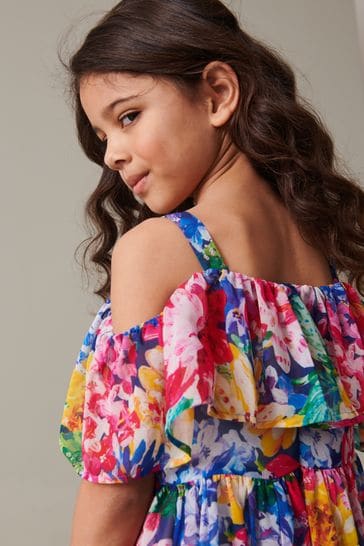 Pink floral cold shoulder dress shop