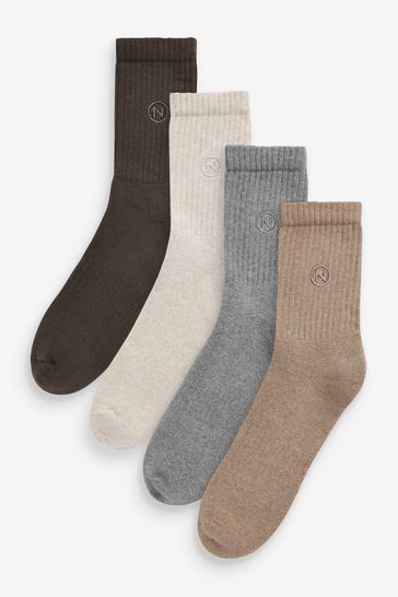 Neutral/Brown 4 Pack Cushioned Sole Sport Socks