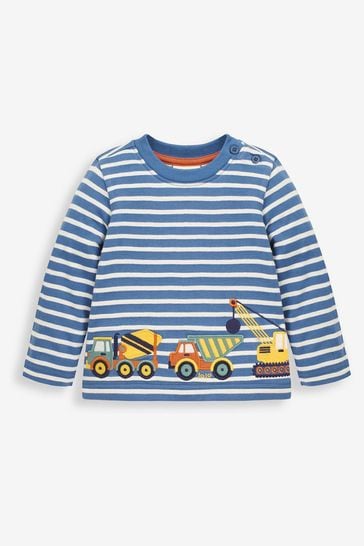 JoJo Maman Bébé Blue Stripe Vehicles Appliqué Border Top