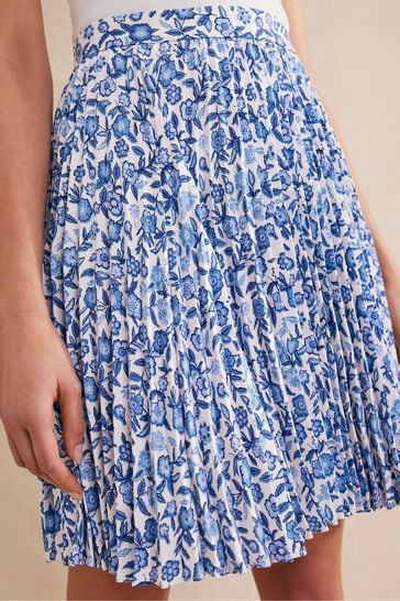 Blue white sales pleated skirt