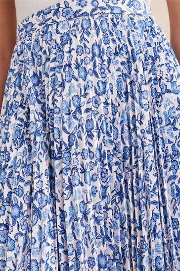 Blue white sales pleated skirt