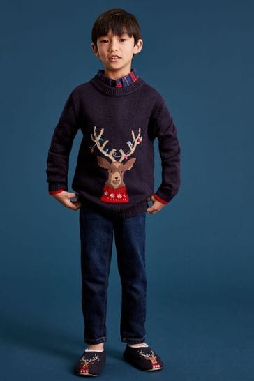 Joules Blue Cracking Intarsia Family Christmas Jumper