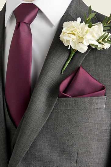 Burgundy Red Silk Tie And Pocket Square Set