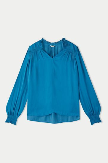 Buy Jigsaw Blue Recycled Satin Long Sleeve Top from Next Ireland