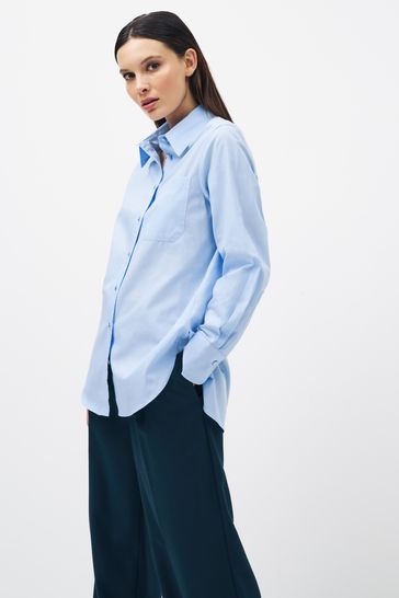 Blue Long Sleeve Cotton Formal Shirt With Pocket