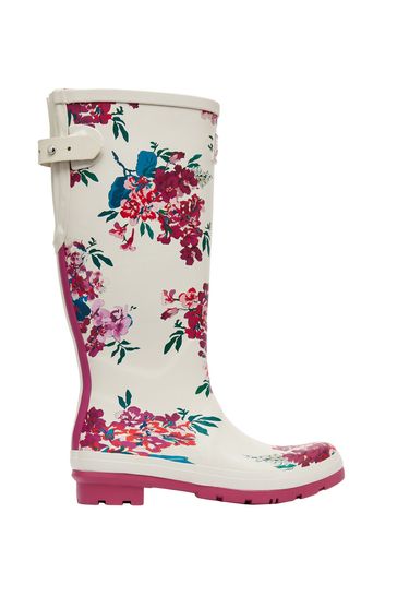 Joules White Welly Print Wellies With Adjustable Back Gusset
