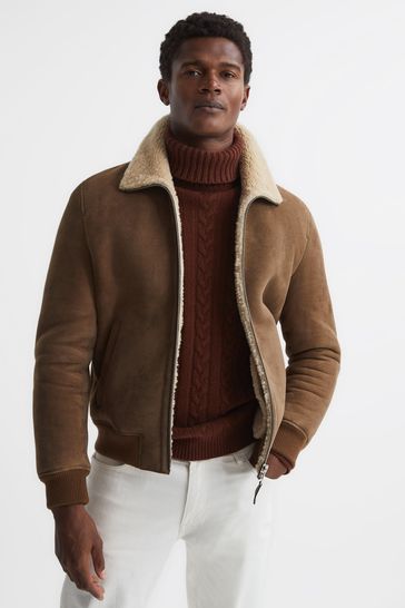 Reiss Mocha Loburn Shearling Jacket