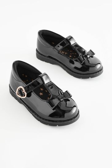 Black Patent Standard Fit (F) School Junior Bow T-Bar Shoes