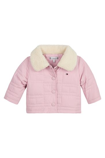 Tommy Hilfiger Baby Pink Quilted Flag Jacket