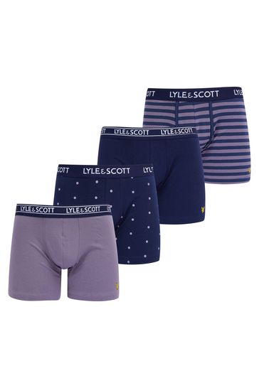 Lyle And Scott John Blue Underwear Trunks Gift Box 4 Pack