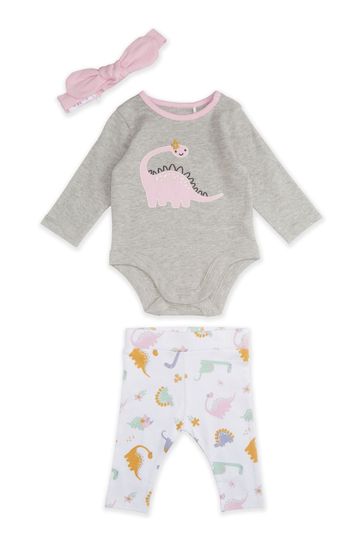 M&Co Grey Dino Bodysuit, Leggings And Headband Set