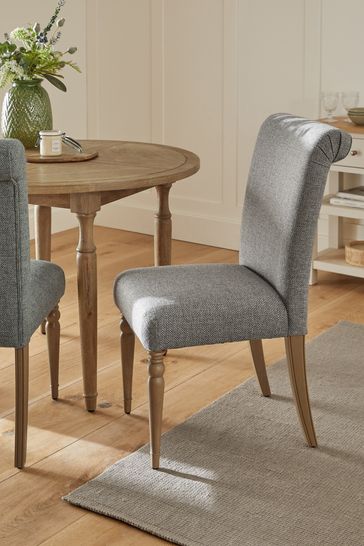 Set of 2 Chunky Weave Mid Grey Evy Non Buttoned Dining Chairs