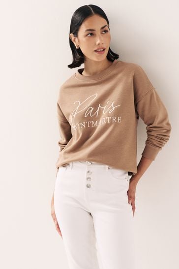 Neutral Paris Drop Shoulder Graphic Sweatshirt