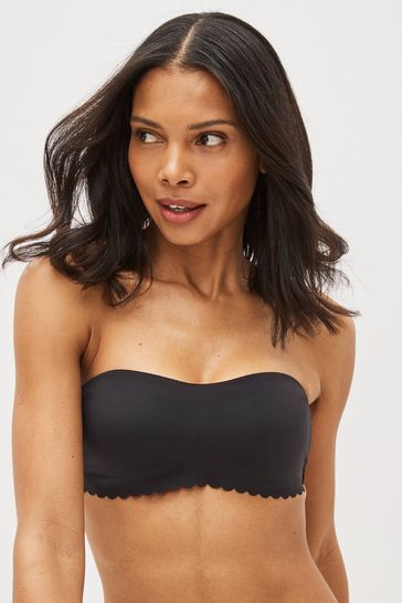 Buy Black Scallop Edge Non Wire Strapless Bandeau Bra from Next Luxembourg