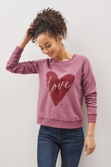 Pink Love Heart Graphic Sweatshirt