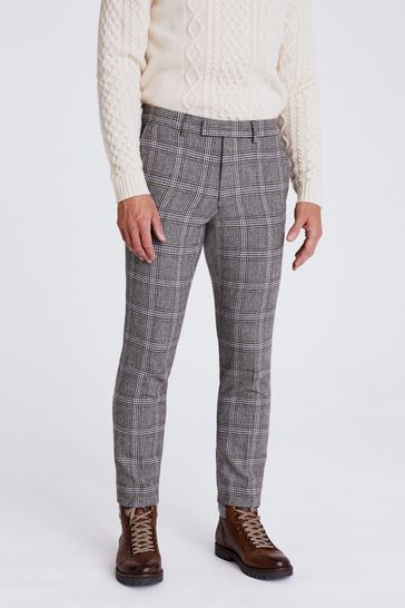 MOSS Slim Fit Tobacco Brown Check Tweed Trousers